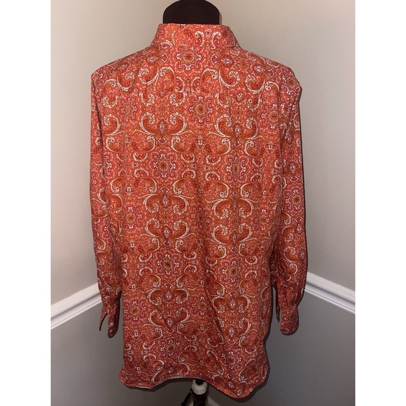 Lands' End Womens Plus Size Paisley Button Up Shirt Orange Pink Size 22W - Picture 4 of 4